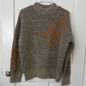 LOVESTITCH Cozy Gray Sweater with metallic rose gold Floral Design